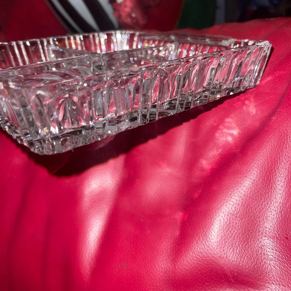 Vintage heavy pinwheel crystal square divided /3-section serving dish